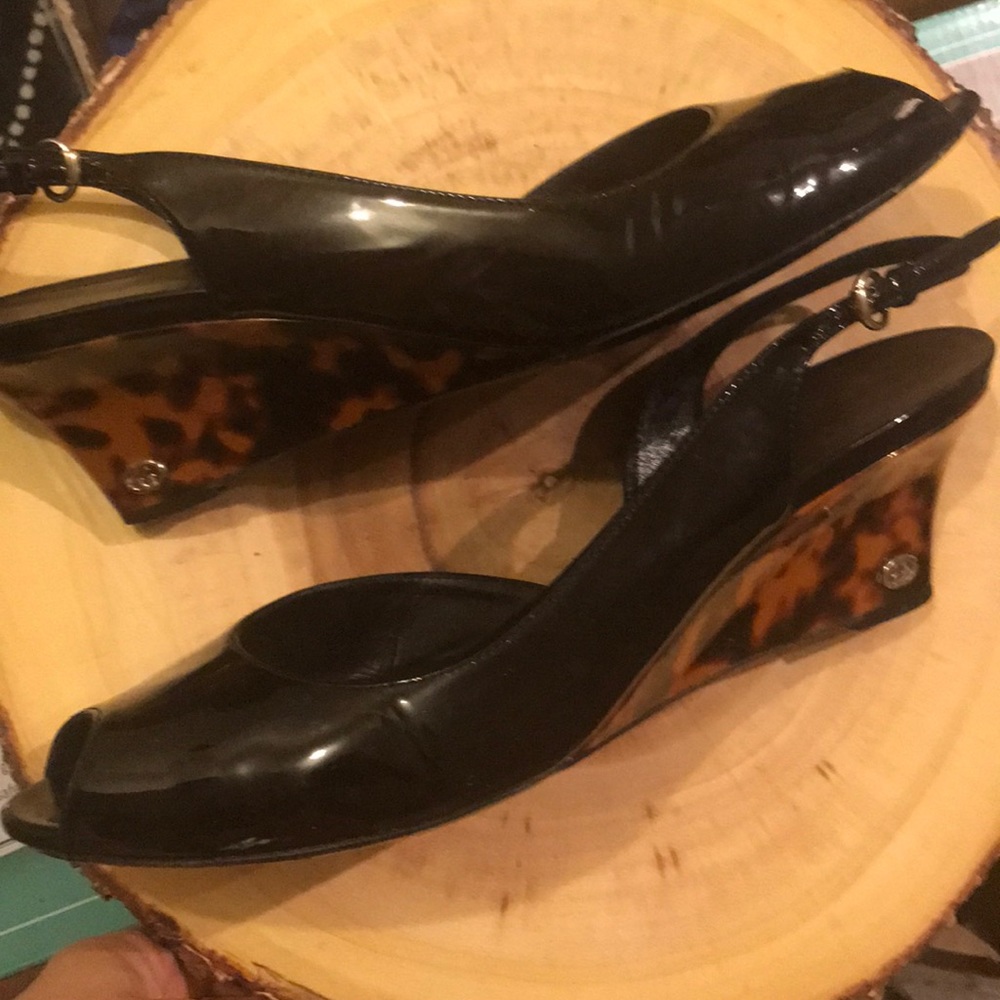 Gucci leopard 2 inch wedge sling backs